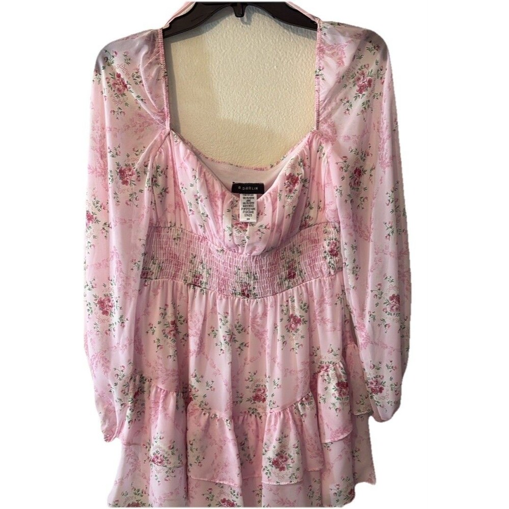 B.Darlin Pink Floral Mini Dress Juniors 5/6 NWT Long Sleeve Ruched fairy core